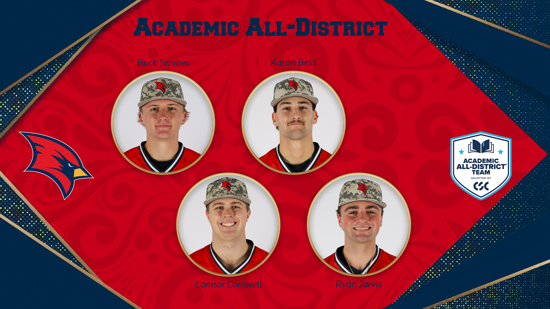 Four Cardinals Named to CSC Academic All-District&reg; Baseball Team