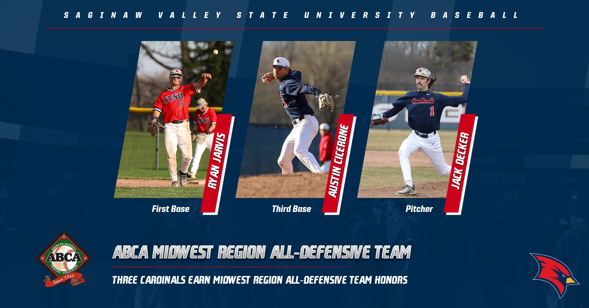 Three Cardinals Named to ABCA Midwest Region All-Defensive Team