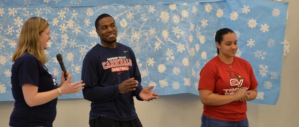 Damon Bozeman and Emerald Joiner visited and spoke to students at the North Saginaw Charter Academy